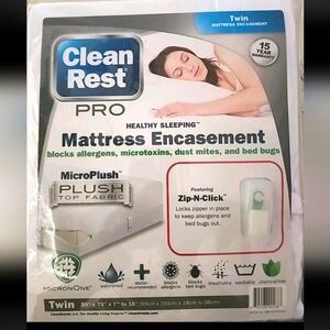 Clean Rest Pro Twin Matress Encasement Waterproof Blocks Alergens, Microtoxins &